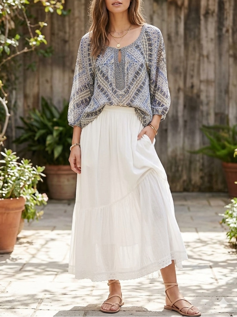 Fig and Flower sheer boho 3/4 3/4-length sleeves blouse by Anthropologie  2X